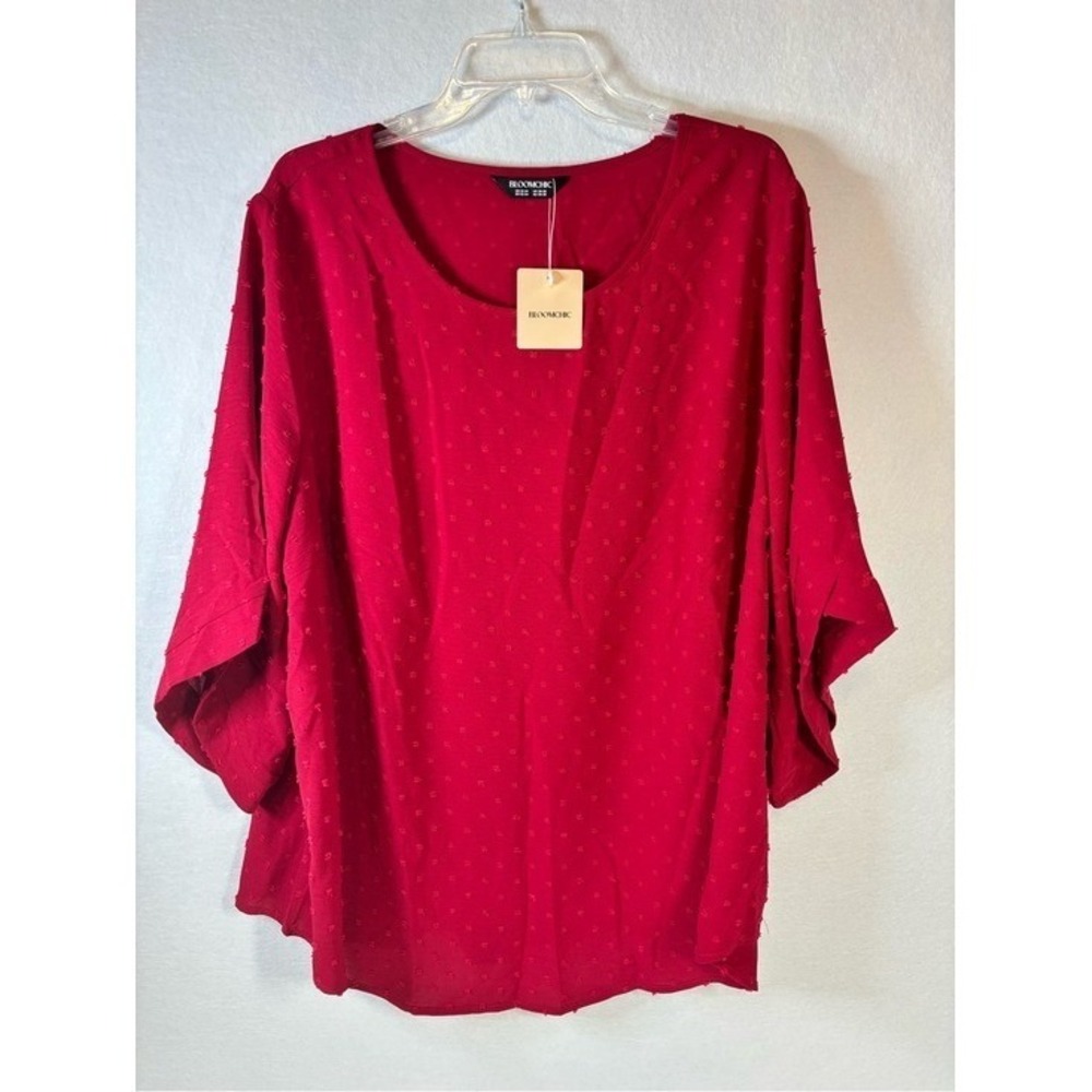 BloomChic Red Swiss Dot Scoop Neck Flutter Sleeve Blouse Plus Size 22-24 NEW